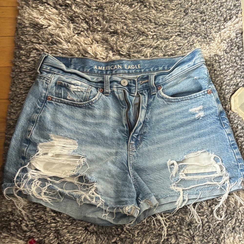 American Eagle Outfitters Light Blue Distressed Denim Shorts